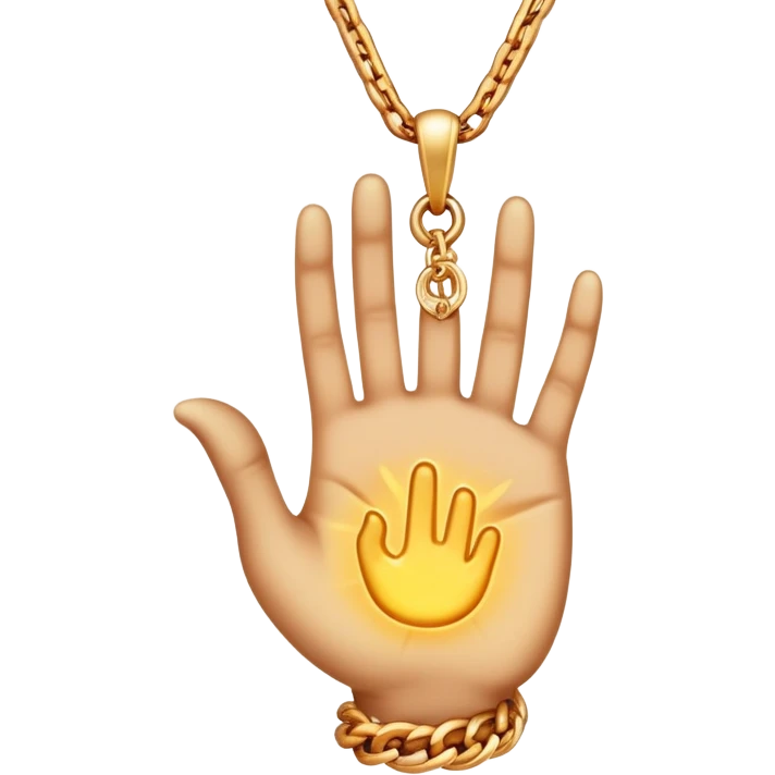 emojis for pendants with chains generally jewelry that is purposeful -- ethereal glowing hand palm lines-- 5 fingers reading palm 
 emoji
