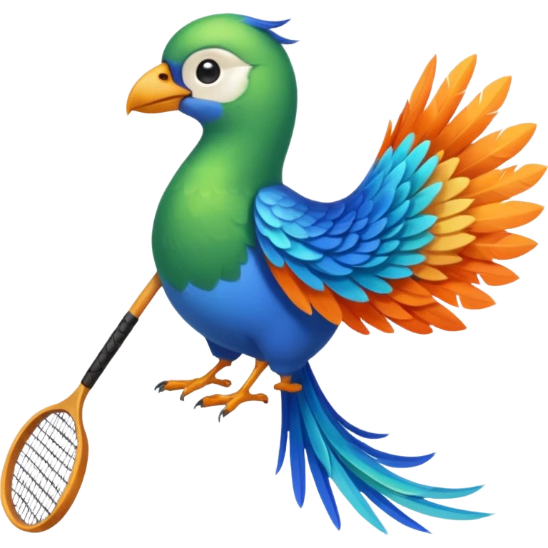 pajaro con las plumas de cola en forma de raqueta color verde azul naranja emoji