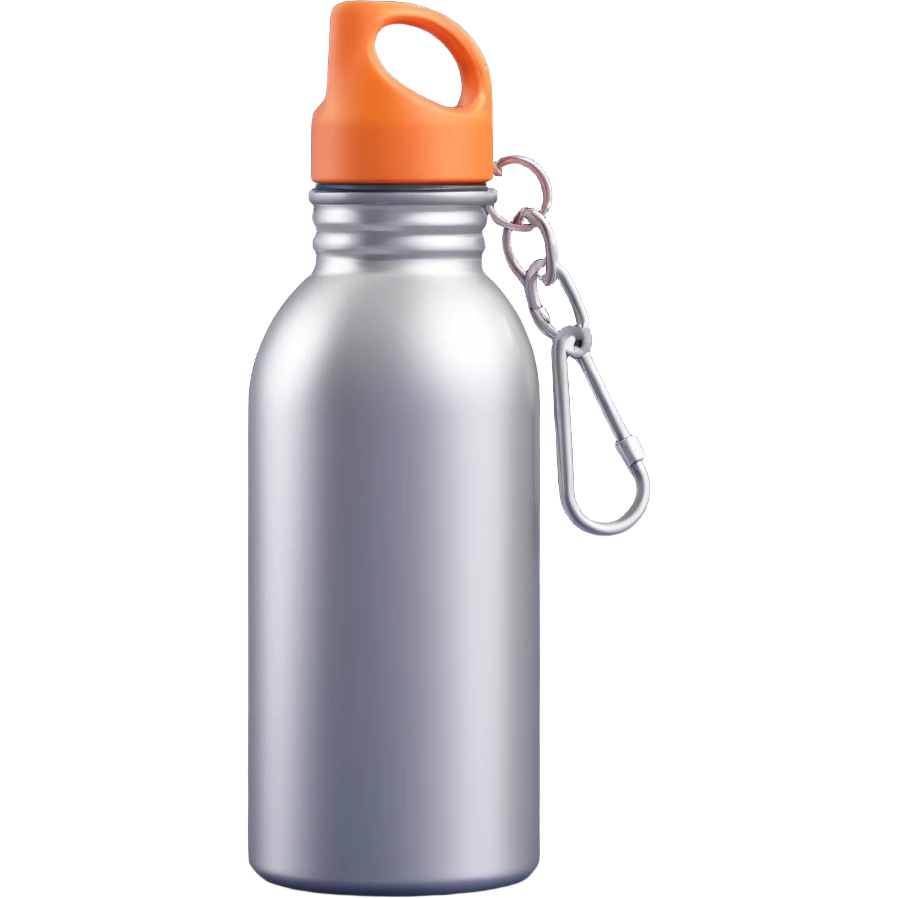 a metal water bottle with a carabiner emoji