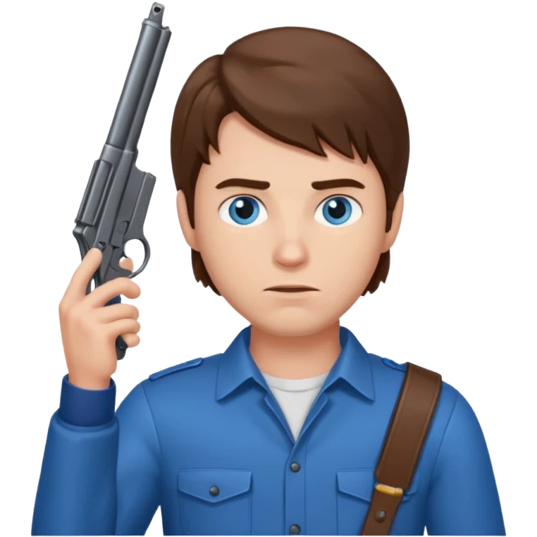 guy w medium long brown hair and blue eyes with gun to head emoji