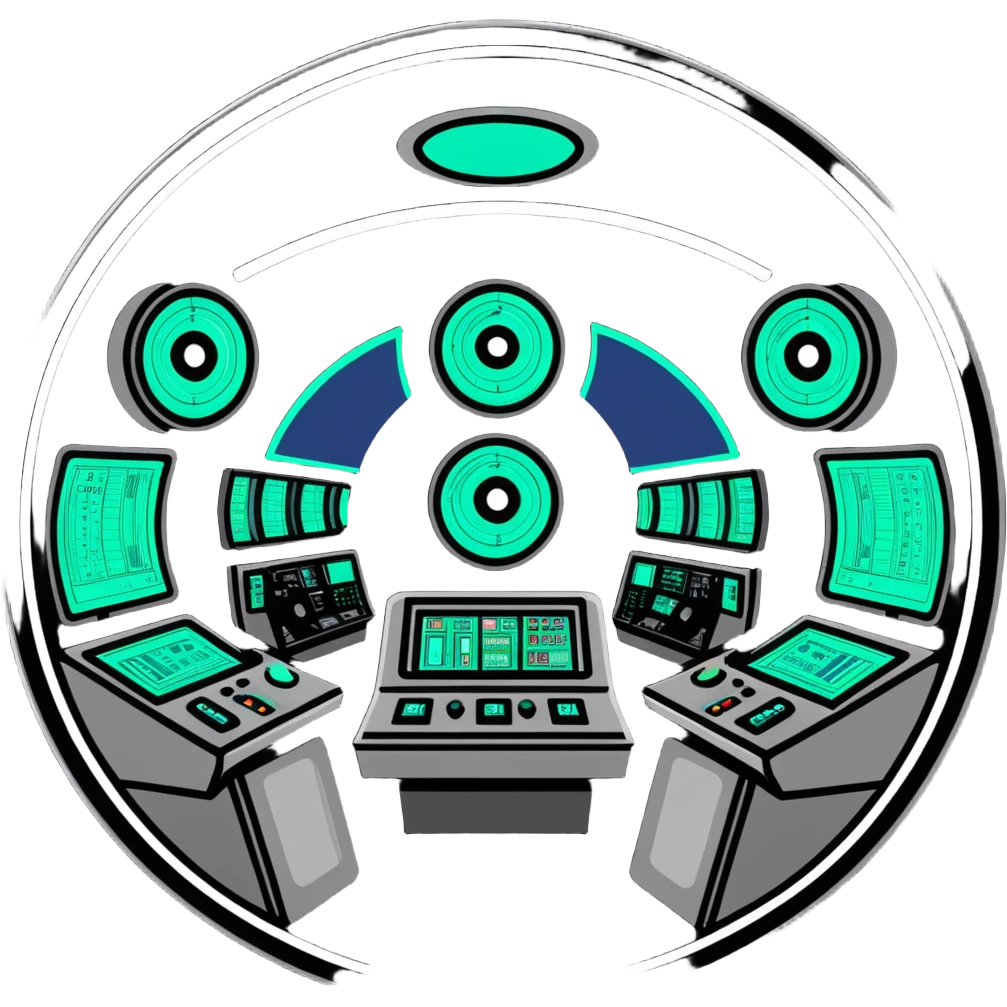 Circular control room with radial displays and consoles emoji