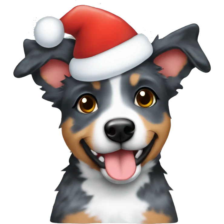 A blue heeler puppy with a Santa hat  emoji