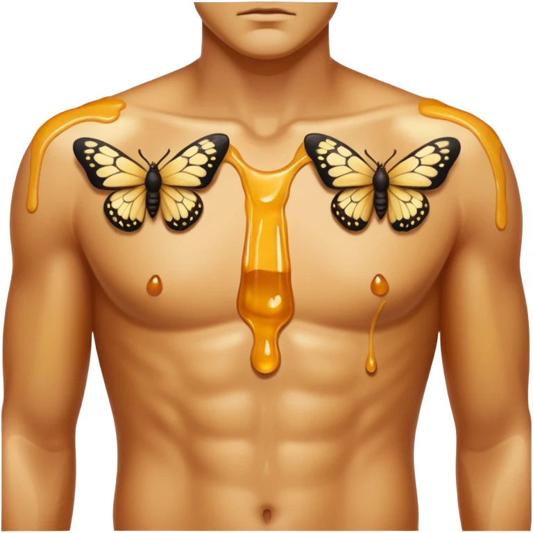 close up male torso with honey gloss drip and moths nearby emoji