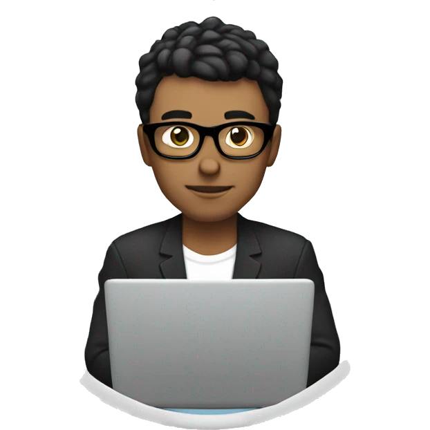 white man with black hair, with circle glasses playing with laptop emoji