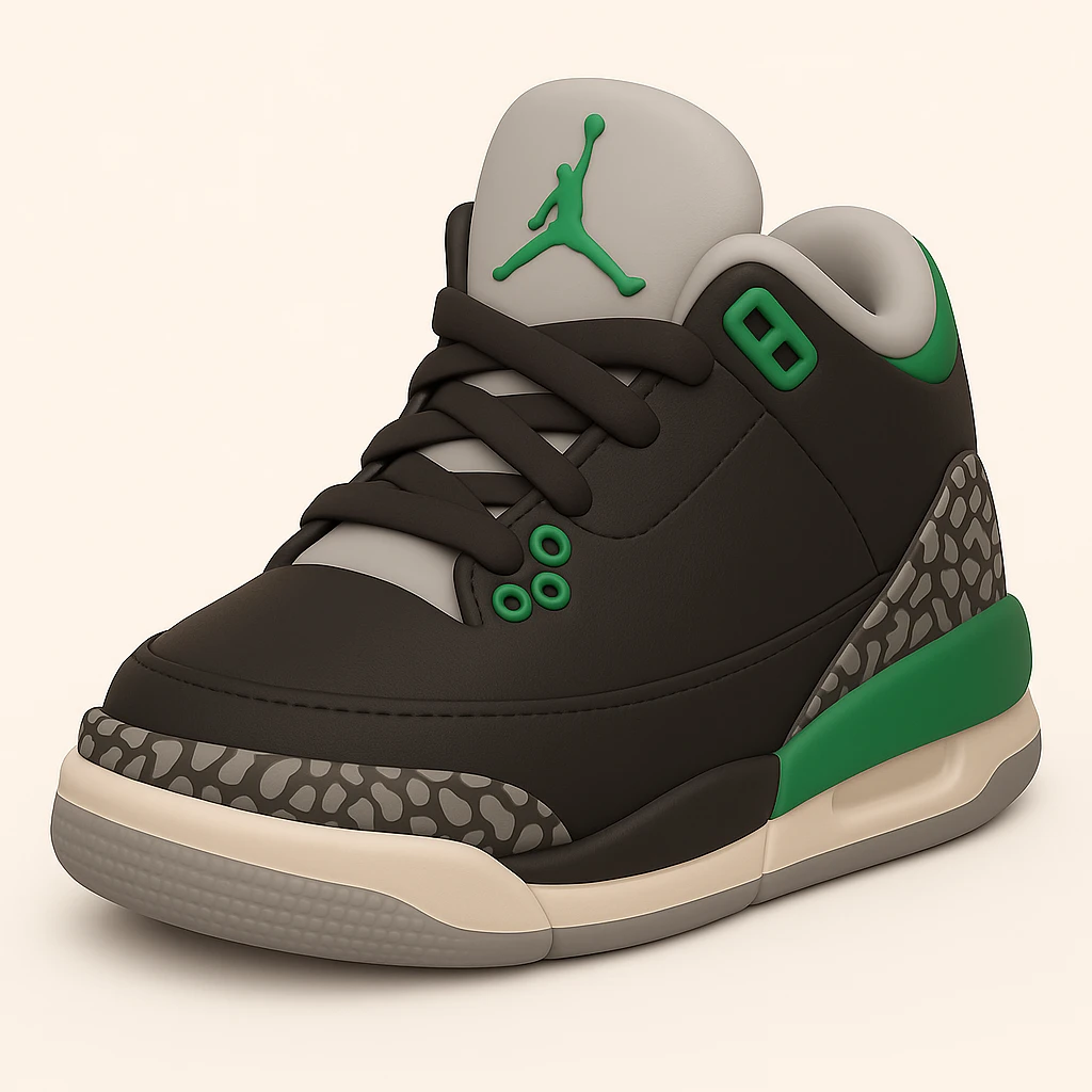 Edit the sneaker character in the style of 3D emoji (Microsoft style 3D fluent emojis) with no face, no arms, and no legs, in a sitting pose. Maintain the 3D emoji look and feel. emoji