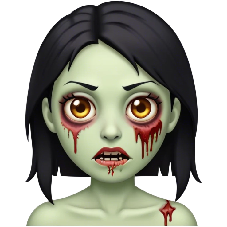 Make an emoji of a zombie woman with black hair, almond-shaped brown eyes and a labret piercing on her left lip. emoji