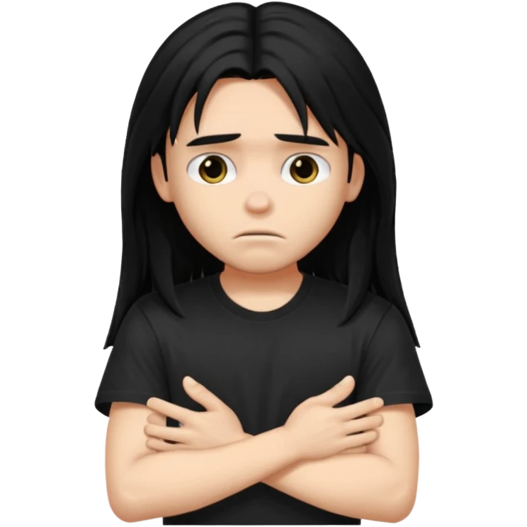 a PRETTY BRATZ boy with black long hair looking sad and covering his face with hands emoji