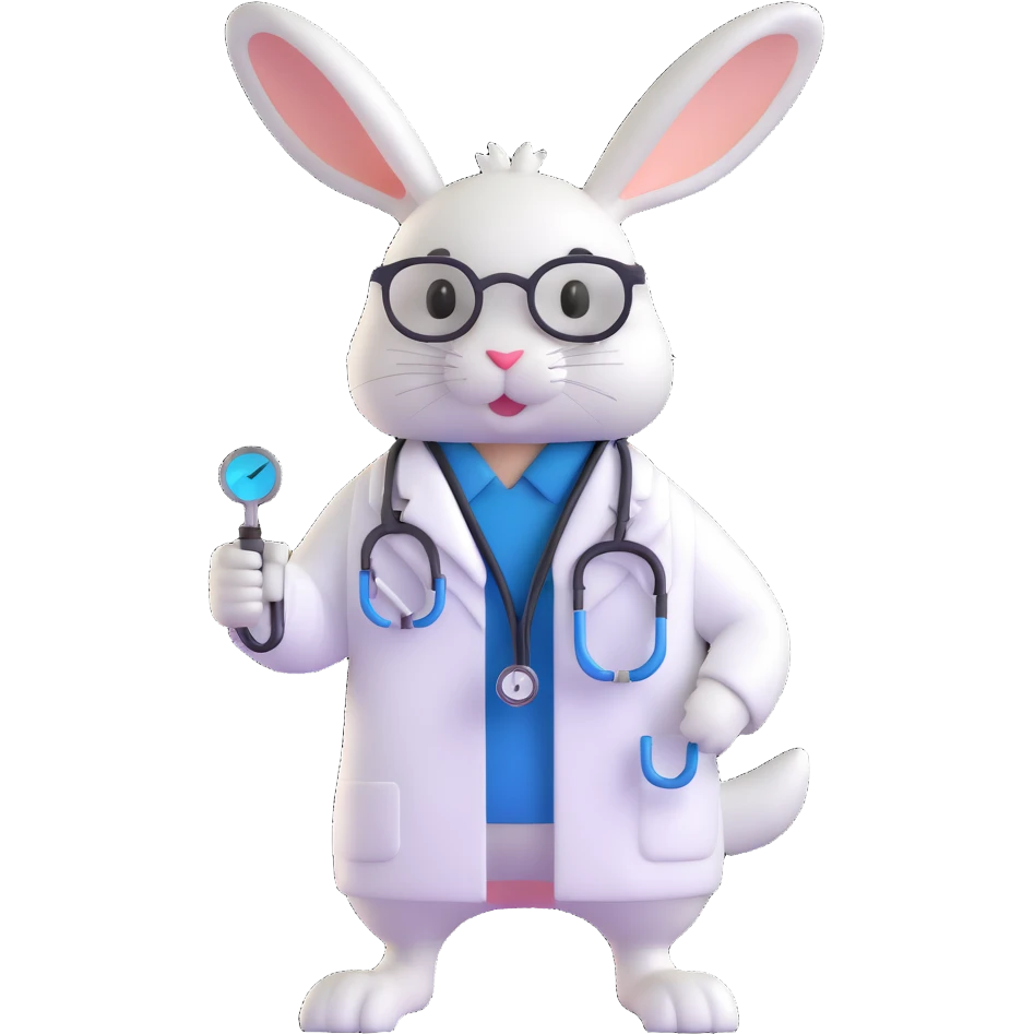 rabbit in white coat with stethoscope, medical university student, Vladivostok emoji