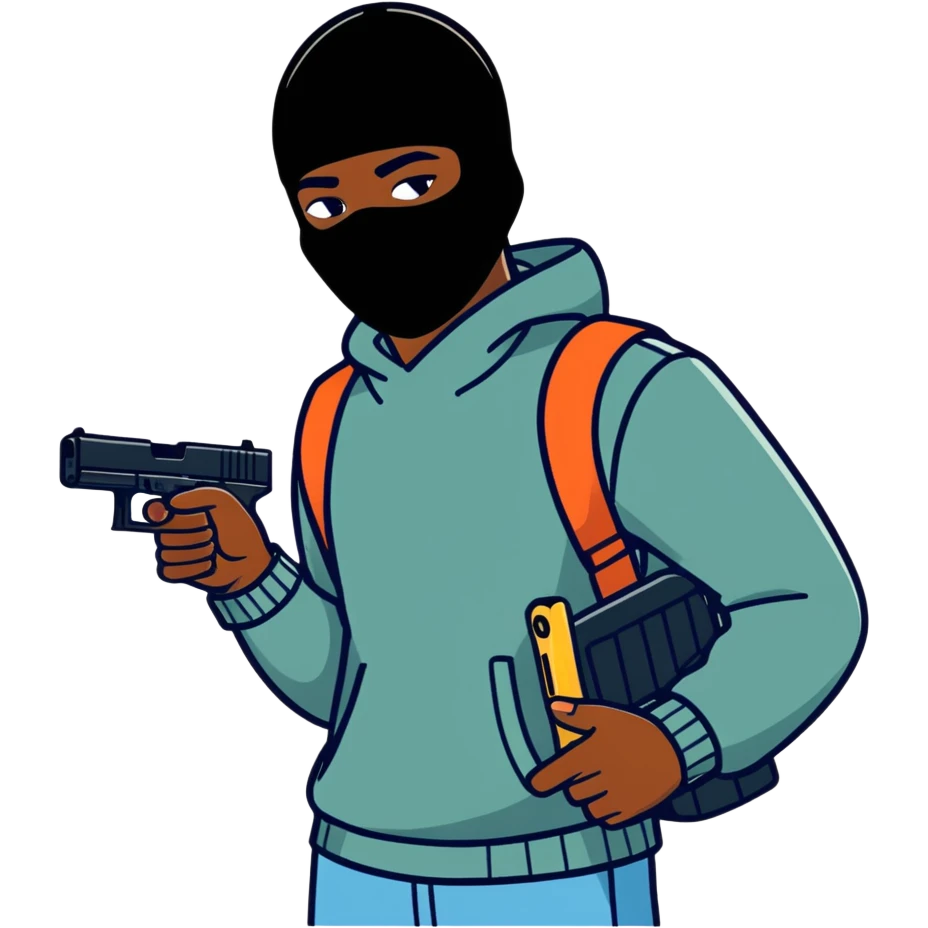 A black guy with a ski mask and a Glock in his hand emoji