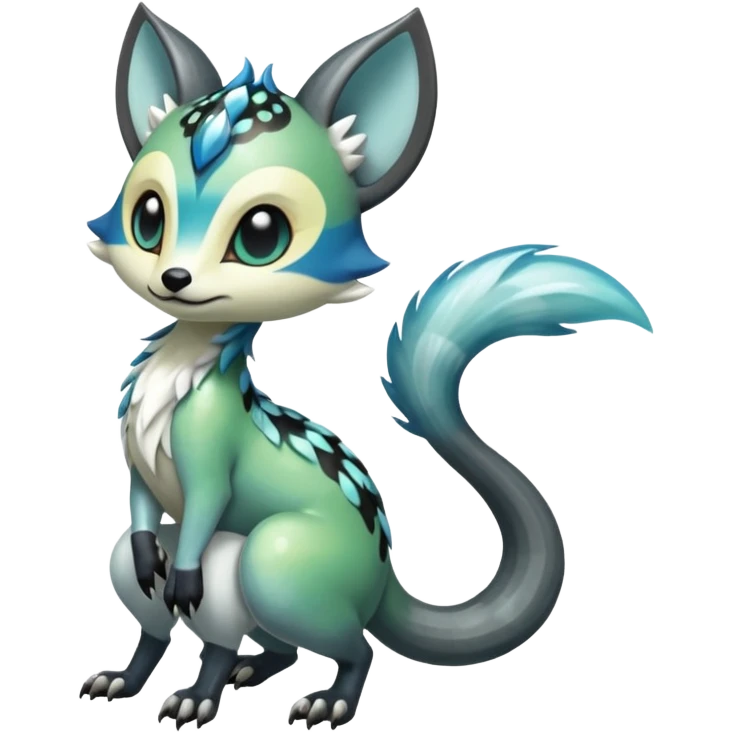 Icy Clear Glossy Glassy Gassy Mossy Meloetta-Vernid-Trico-Sergal-Civet-Fakémon-creature-hybrid emoji
