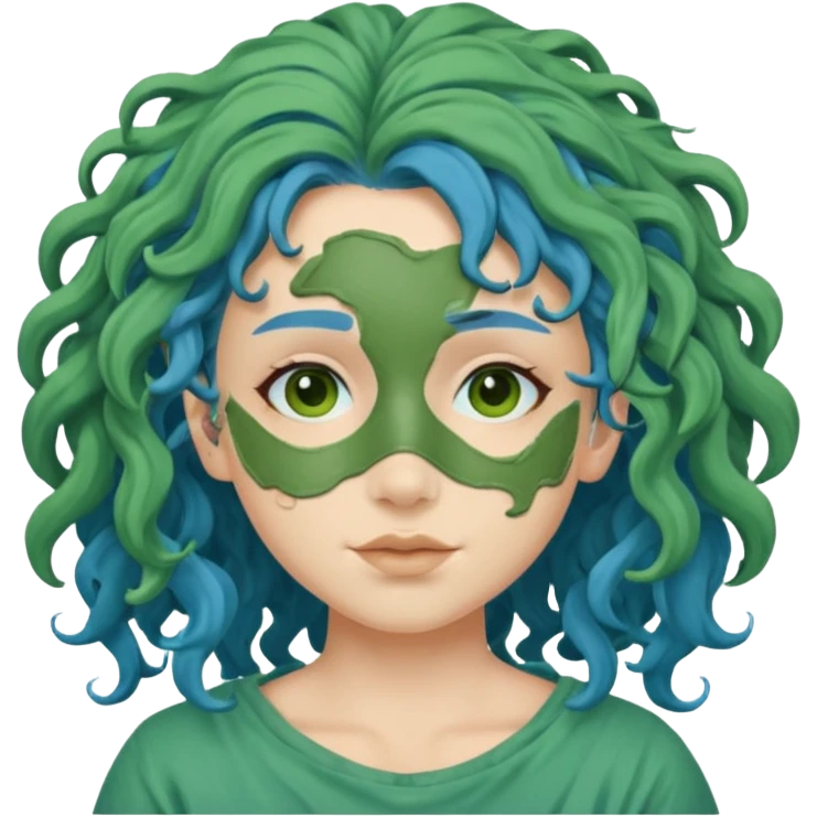 messy green clay mask curly long very blue hair emoji