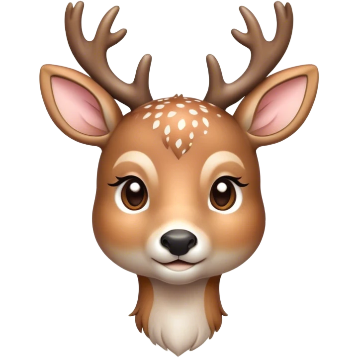 Cinematic Cute Deer Portrait Emoji, Head tilted playfully and inquisitively, showcasing a delicate Fur speckled with subtle white spots and gentle earth tones, round, sparkling eyes filled with curious wonder, Simplified yet irresistibly adorable features, highly detailed, glowing with a warm, friendly glow, high shine, affectionate and graceful, stylized with a touch of woodland whimsy, bright and endearing, soft glowing outline, capturing the essence of a mischievous yet loving fawn, so playful it feels like it could skip out of the screen into your arms! emoji