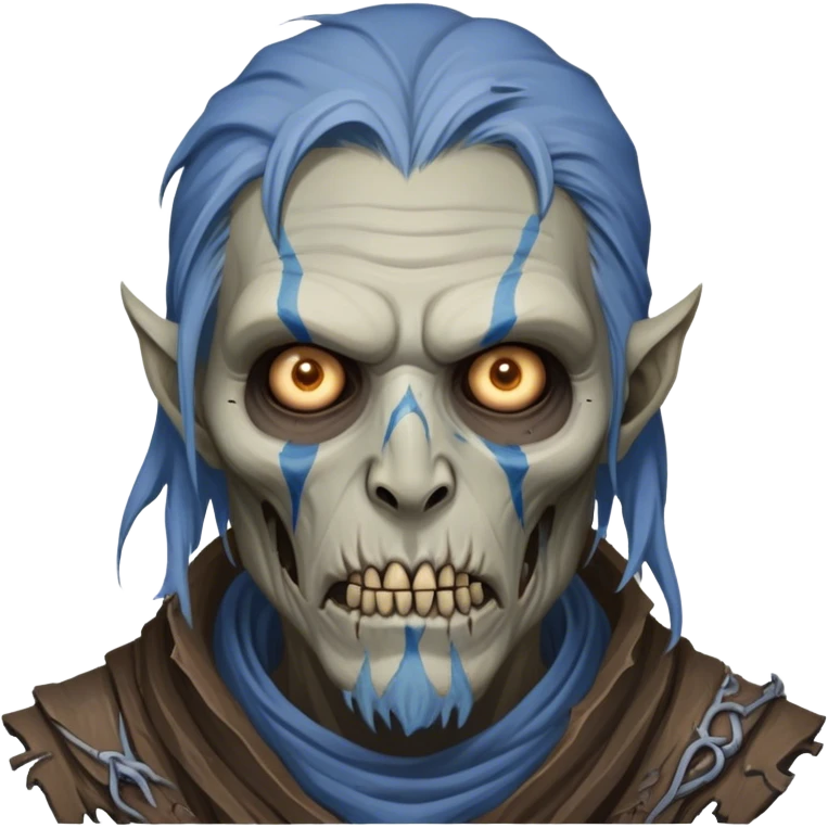 Cinematic Realistic WoW undead civilian Portrait, depicted with decayed yet noble features, his weathered, pallid skin etched with ghostly blue veins and ancient scars. Clad in modest, tattered attire in muted browns and greys that remain consistently rugged, his hollow eyes burn with determined defiance. Rendered with lifelike texture and dramatic natural lighting, high shine, noble and resilient, capturing the stoic spirit of an undead veteran of Azeroth. emoji