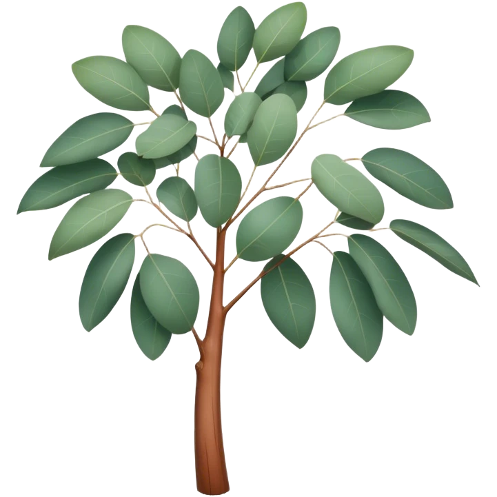 Cinematic Realistic Eucalyptus Emoji, Tall and graceful, with slender trunks covered in smooth, peeling bark and large, fragrant leaves. The eucalyptus trees sway gently in the breeze, releasing a calming aroma that fills the air. Soft glowing outline, capturing the essence of rugged beauty and natural serenity in a tall eucalyptus tree! emoji