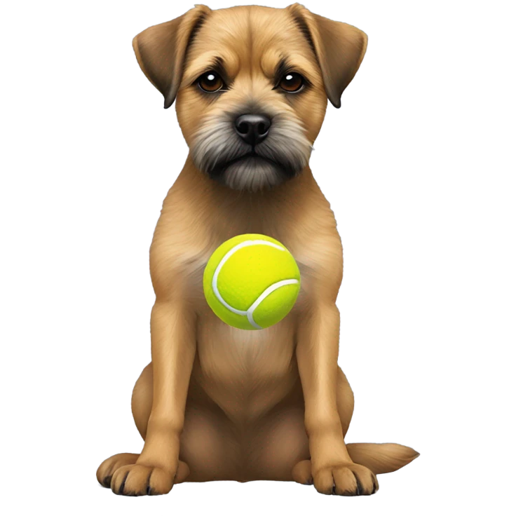 Border Terrier sitting with tennis ball on her paws make the ball smaller but use this image emoji