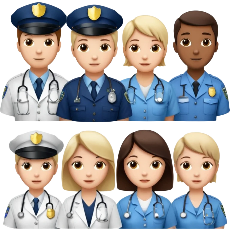 сделай несколько людей разных профессий - руководителя, маркетолога, врача, ремонтника, полицейского и учителя только со светлой кожей emoji