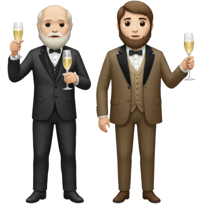 CHARLES darwin standing next to a Neandertal. They are drinkung champagne emoji
