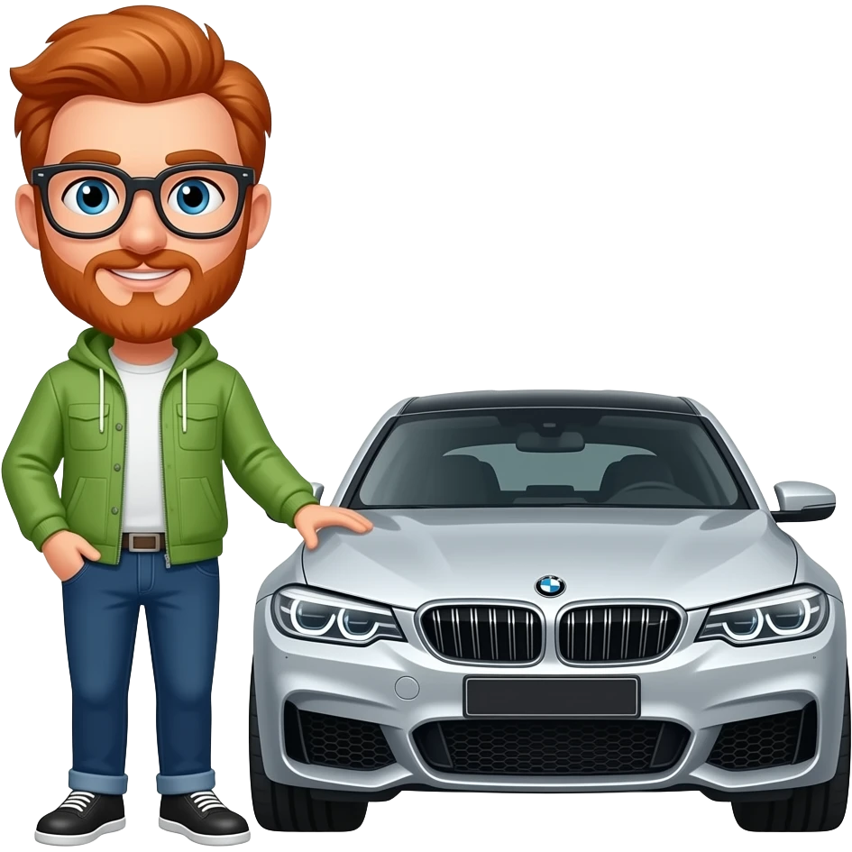 ginger man with glasses, beard with a BMW emoji