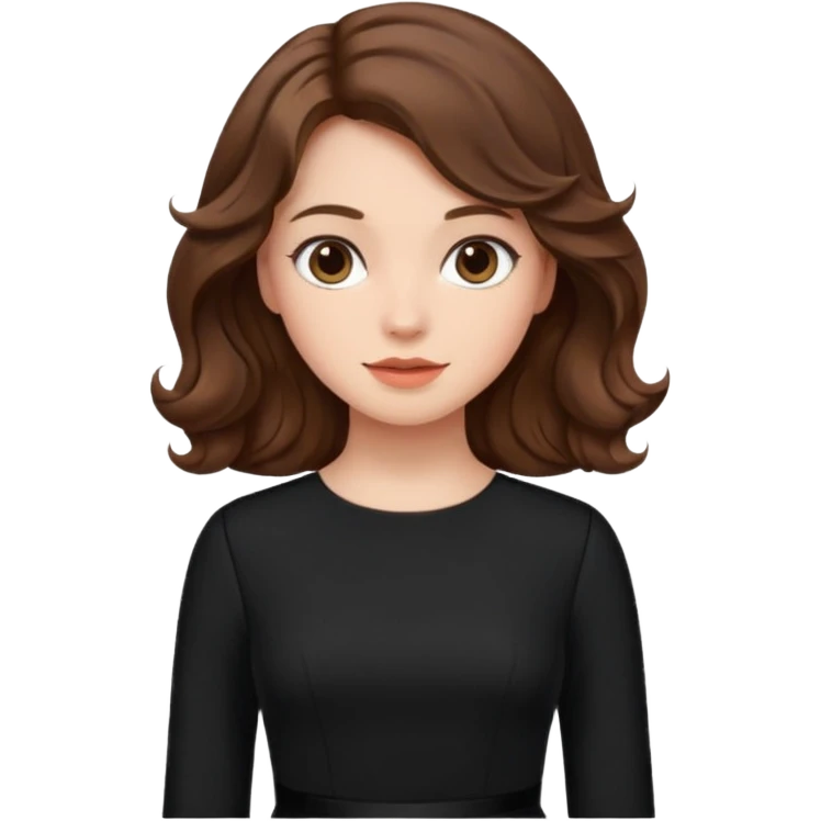 دختری با موهای بلند و لباس بلند دامنی و آستین بلند مشکی شیک و زیبا و موهای قهوه ای موج دار emoji