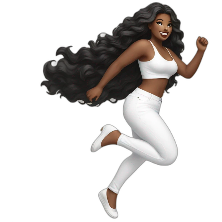 curvy beauty jumping black skirt white pants emoji