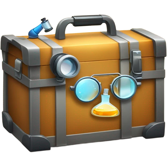 toolbox for scientist with a book, glasses, microscope emoji