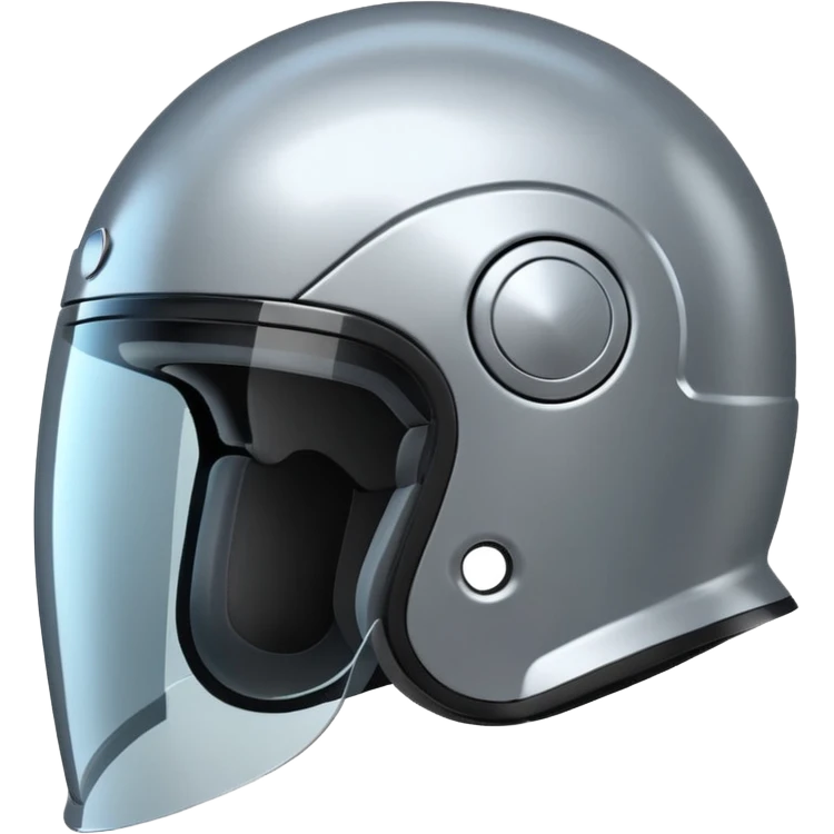A futuristic helmet emoji made of silver chrome, smooth aerodynamic shape, minimal visor detail, reflective metallic surface, sci-fi aesthetic, iOS emoji style, centered on clean white background emoji