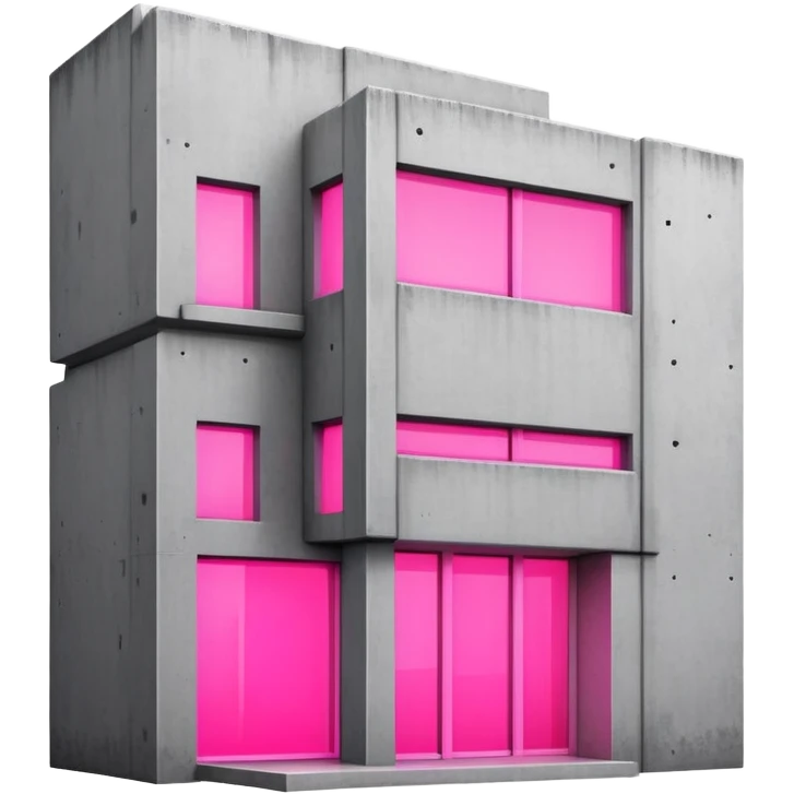 Minimalist concrete building with one window glowing bright pink, brutalist architecture emoji