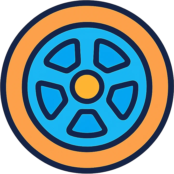 cartoon-style car wheel with bold outlines and simple colors emoji