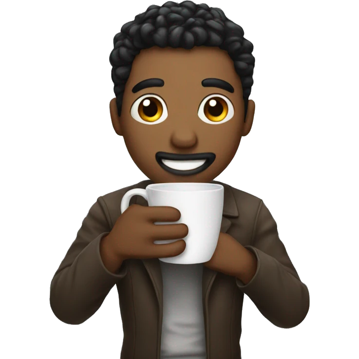 Man holding a Coffe cup with black hais emoji