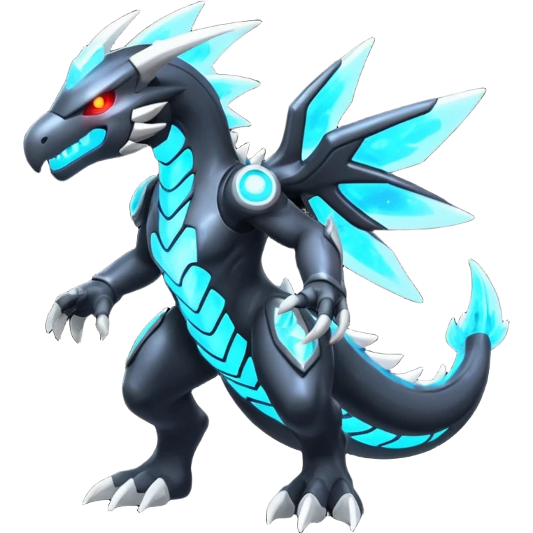 Bioluminescent glowing luminescent starry sparky Futuristic Shiny Haxorus-Zekrom-fusion (full body) emoji