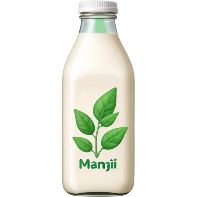 A 3D cartoon bottle of plant-based milk identical to dairy milk, small green tint or leaf mark, Memoji-style. emoji