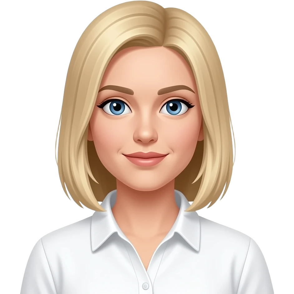 pale skin woman with blonde middle length straight line Hair to shoulders, blue eyes, White shirt emoji