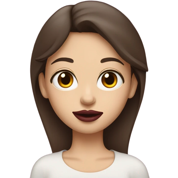White brunette girl dressed in burgundy putting lipgloss on her lips emoji