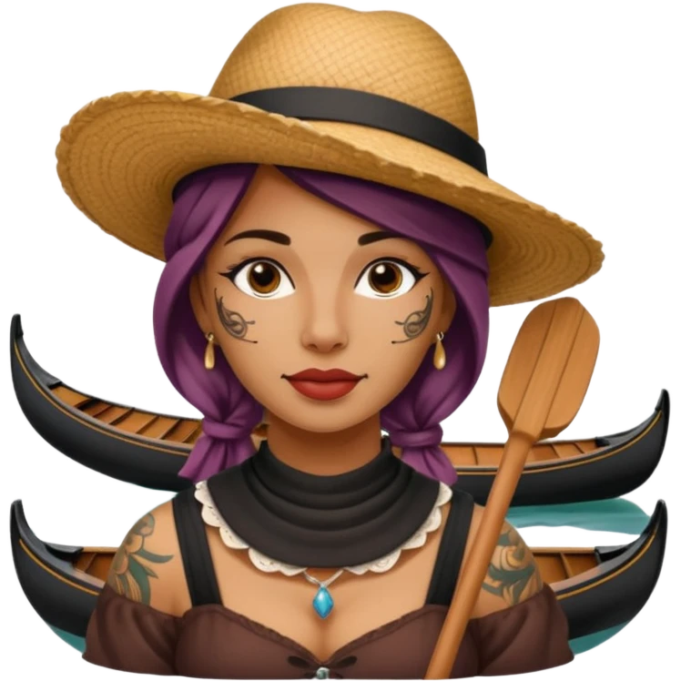 tattoed face venice gondolier with iconic hat woman emoji