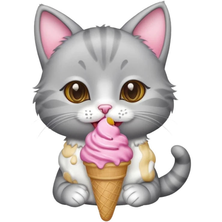 baby grey cat with icecream emoji