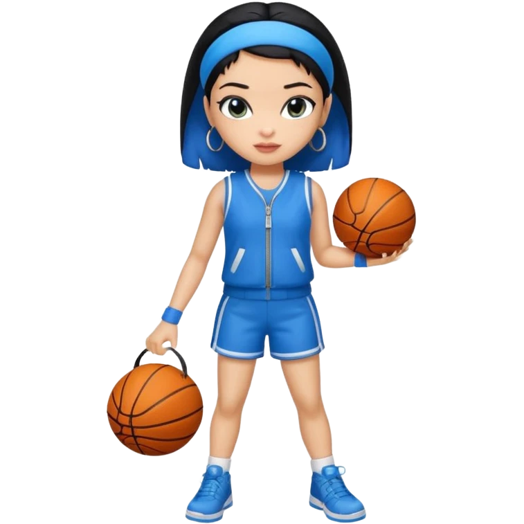 generate a pretty bratz that looks like Kajol Devgn\ bollywood actress
 Wearing a blue zipper with short blackhair and a blue hairband. Carrying a basketball emoji