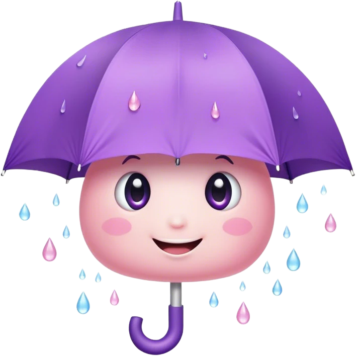 Cute Kawaii Umbrella, small and cute, soft pastel pink and purple, tiny rain droplets smiling down, a chubby round handle, big sparkling eyes full of joy! emoji