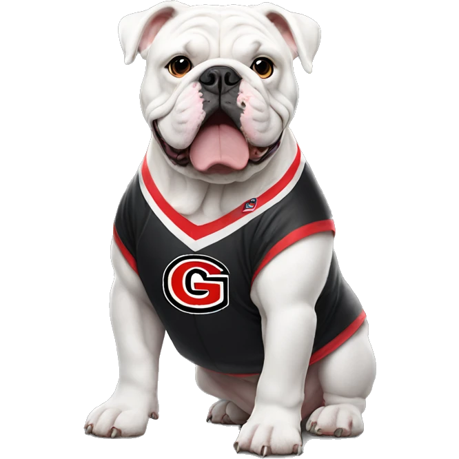 White English bulldog wearing a Georgia jersey emoji