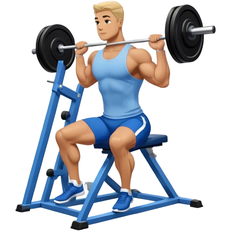 side-view bodybuilder in blue shorts seated weighted calf-raise machine on his tip toes emoji