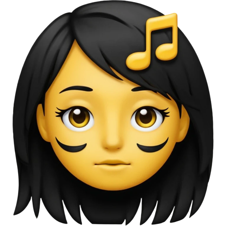 classic yellow emoji of a music note with dark eyeliner and emo hair emoji