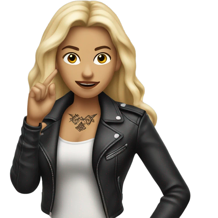 Blonde women with LONG HAIR, in Leather Jacket, Body Covered with Tattoos, POINTING YOU FORWARD with her HAND with INDEX FINGER, Hyper Realistic emoji