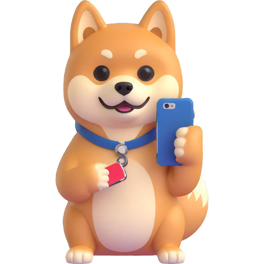 shiba inu holding a phone emoji