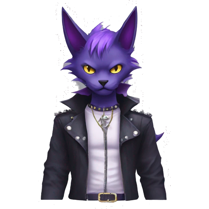 cool edgy evil black punk Purple nargacuga-bat-cat-Fakemon collar full body emoji