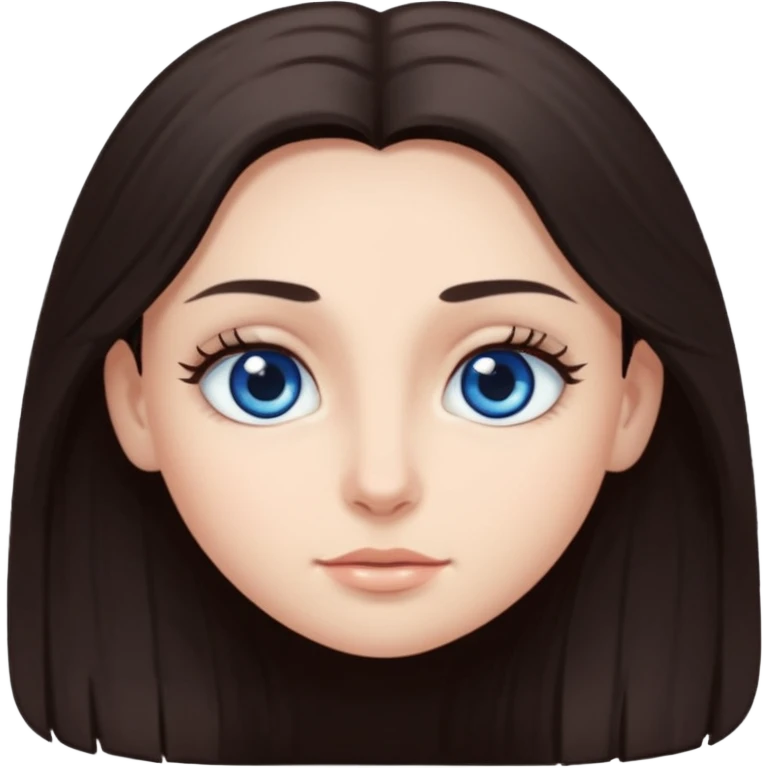 long dark brown hair with big blue eyes and long dark eyelashes round face emoji