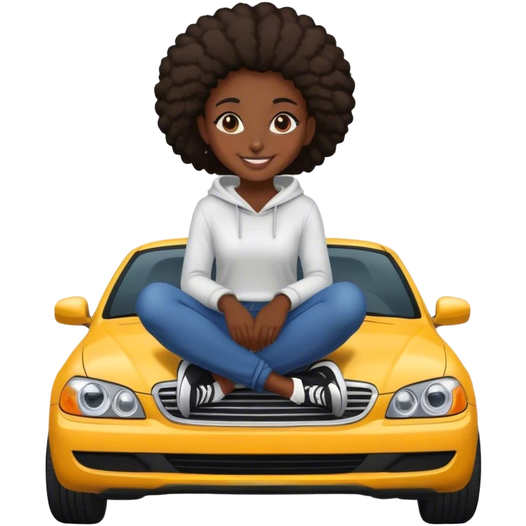 smiling black girl in car hood  emoji