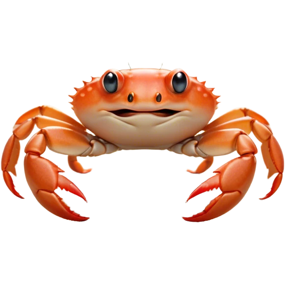 Cinematic Cute Baby Crab Portrait Emoji, Head tilted playfully and inquisitively, featuring an adorably small form with a delicately patterned carapace, round, sparkling eyes, and tiny, endearing pincers, Simplified yet irresistibly adorable features, highly detailed, glowing with a warm, friendly coastal glow, high shine, affectionate and lively, stylized with a touch of seaside whimsy, soft glowing outline, capturing the essence of a mischievous yet loving baby crab that seems as if it could pinch its way out of the screen into your arms! emoji