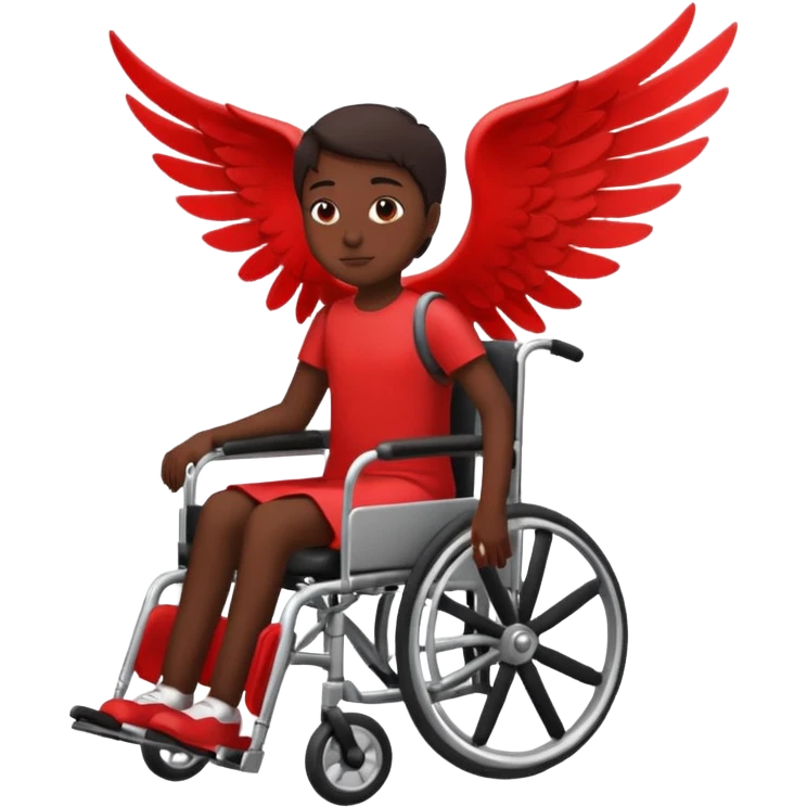 "Red silhouette of a person in a wheelchair with a wing on the left shoulder, clean lines, minimalist emoji" emoji