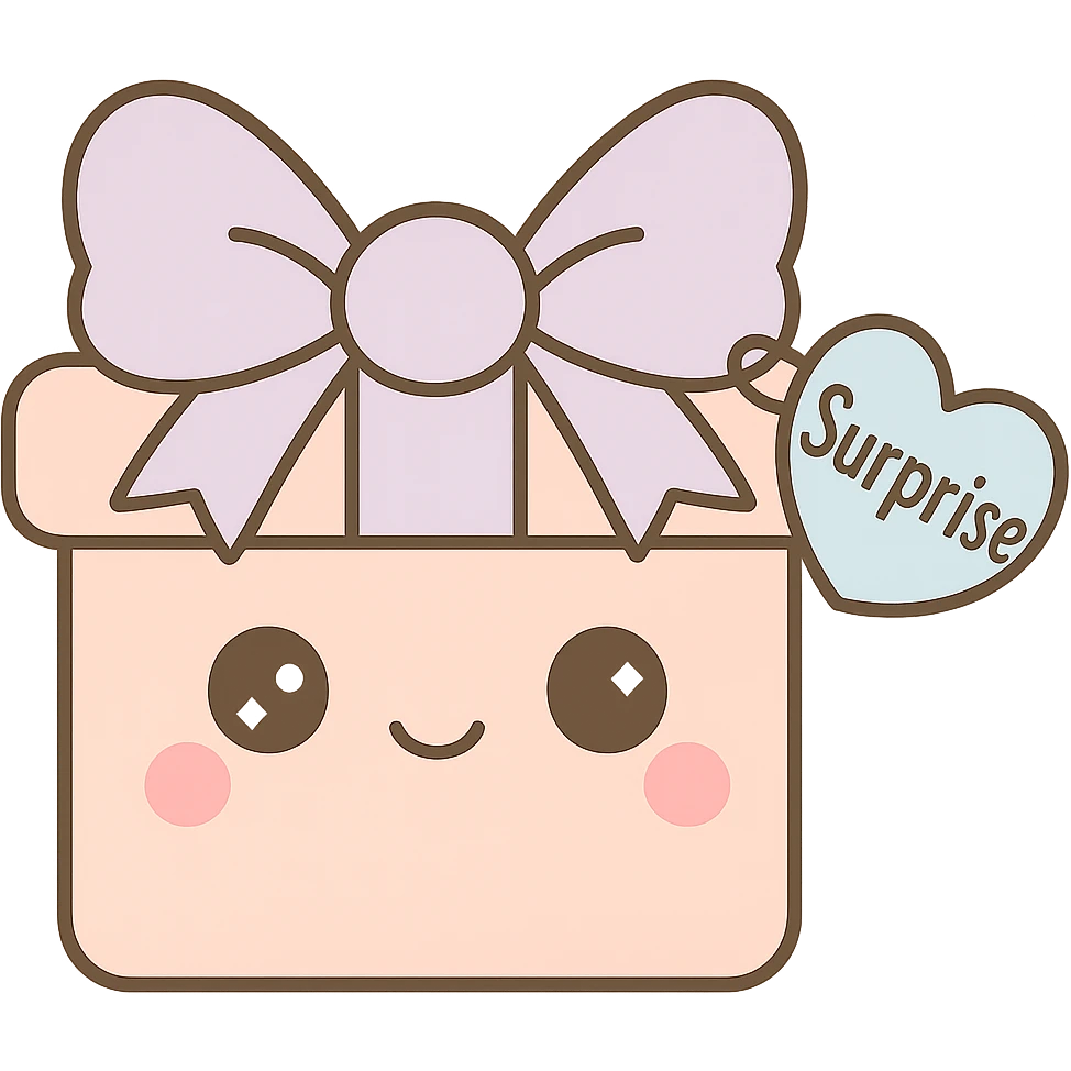 Change the heart-shaped gift tag to blue, keep the name 'Surprise'. emoji