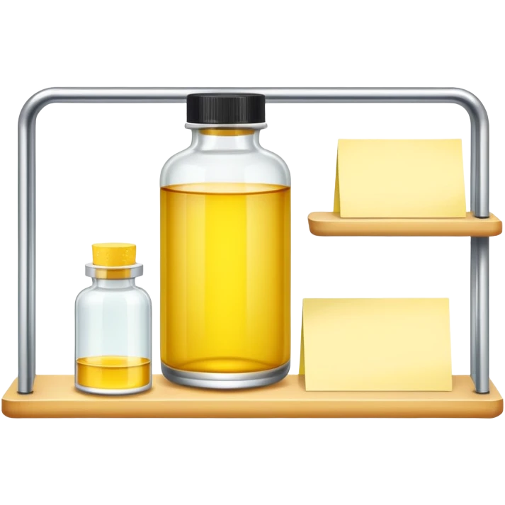shelf with one serum bottle and a sticky note emoji