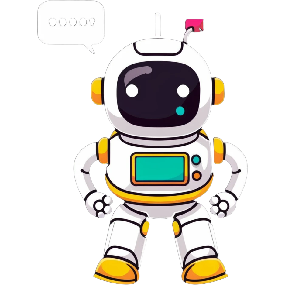 NLP sticker with robot analyzing text and language patterns, colorful speech bubbles emoji